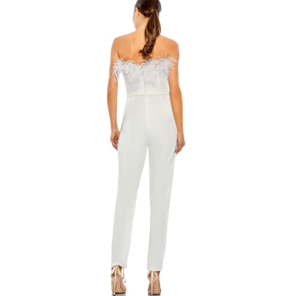 Mac Duggal Feather Strapless White Jumpsuit Size 4 NWT - Picture 2 of 7